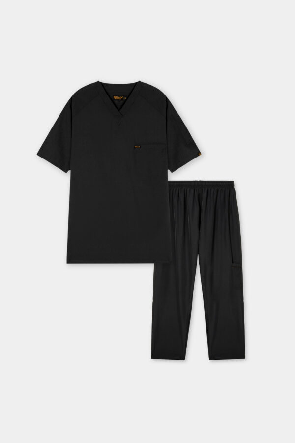 Classic Charcoal Black V-Neck Scrub Set for Men